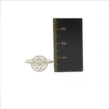 14K 0.93 Ctw Diamond Halo Cluster Engagement White Gold Ring, Size 6.75