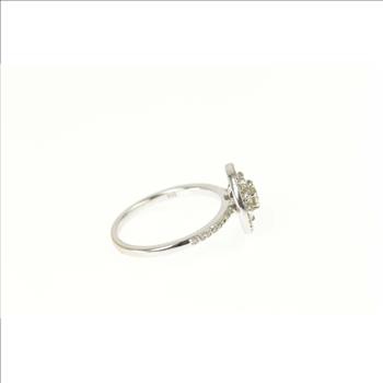 14K 0.93 Ctw Diamond Halo Cluster Engagement White Gold Ring, Size 6.75