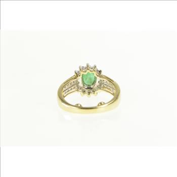 14K 0.94 Ctw Emerald Diamond Halo Engagement Yellow Gold Ring, Size 6.5