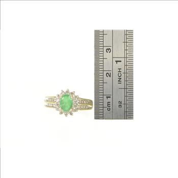 14K 0.94 Ctw Emerald Diamond Halo Engagement Yellow Gold Ring, Size 6.5