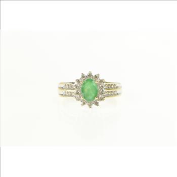 14K 0.94 Ctw Emerald Diamond Halo Engagement Yellow Gold Ring, Size 6.5