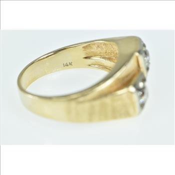 14K 0.95 Ctw 1960's Diamond Men's Bypass Yellow Gold Ring, Size 11.5
