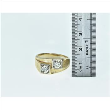 14K 0.95 Ctw 1960's Diamond Men's Bypass Yellow Gold Ring, Size 11.5