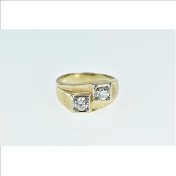 14K 0.95 Ctw 1960's Diamond Men's Bypass Yellow Gold Ring, Size 11.5