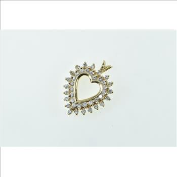 14K 0.95 Ctw Diamond Cluster Heart Love Symbol Yellow Gold Pendant