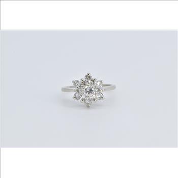 14K 0.95 Ctw Diamond Round Halo Engagement White Gold Ring, Size 6.25