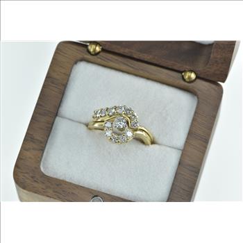 14K 0.95 Ctw Diamond Swirl Engagement Set Yellow Gold Ring, Size 6.75