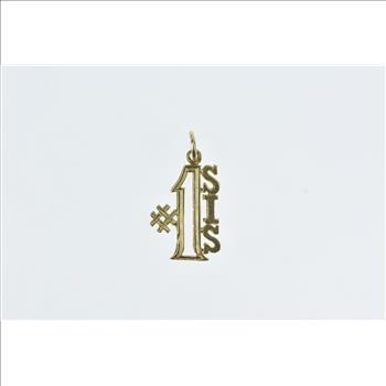 14K Yellow Gold Sister Charm Pendant – 'Best Sis' Gift, 17mm X 16mm, Solid Gold, Polished Finish