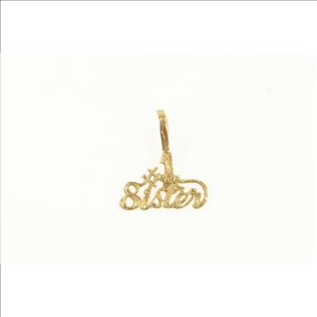 14K #1 Number One Sister Cursive Word Cut Out Yellow Gold Charm/Pendant