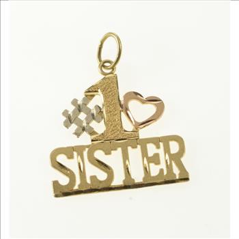 14K #1 Sister Number One Sibling Word Yellow Gold Charm/Pendant