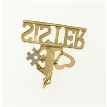14K #1 Sister Number One Sibling Word Yellow Gold Charm/Pendant