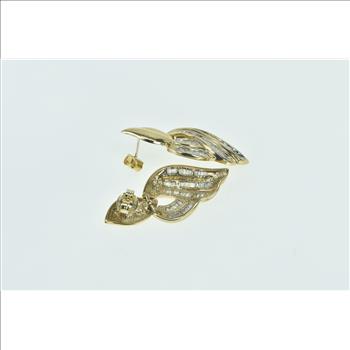 14K 1.00 Ctw Baguette Diamond Flame Dangle Yellow Gold Earrings