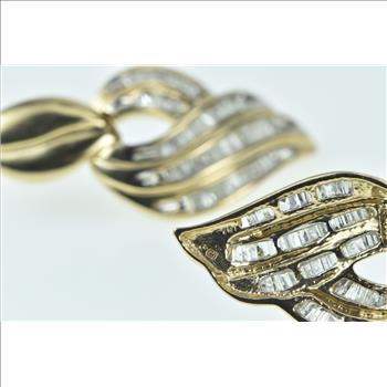 14K 1.00 Ctw Baguette Diamond Flame Dangle Yellow Gold Earrings