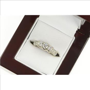14K 1.00 Ctw Diamond Classic Three Engagement White Gold Ring, Size 4.5