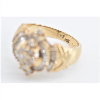14K 1.00 Ctw Diamond Cluster Vintage Statement Yellow Gold Ring, Size 7
