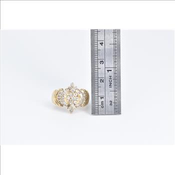 14K 1.00 Ctw Diamond Cluster Vintage Statement Yellow Gold Ring, Size 7