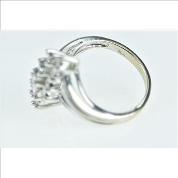 14K 1.00 Ctw Diamond Freeform Cluster Bypass White Gold Ring, Size 3.75