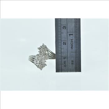 14K 1.00 Ctw Diamond Freeform Cluster Bypass White Gold Ring, Size 3.75