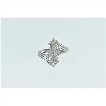 14K 1.00 Ctw Diamond Freeform Cluster Bypass White Gold Ring, Size 3.75