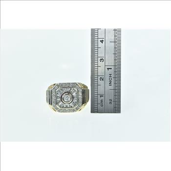 14K 1.00 Ctw Diamond Squared Cluster Statement Yellow Gold Ring, Size 7.75