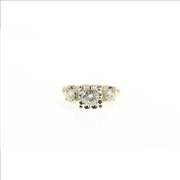 14K 1.00 Ctw Diamond Three Stone Engagement Yellow Gold Ring, Size 6.75