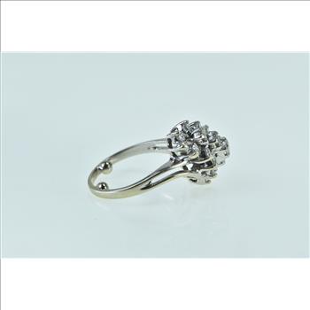 14K 1.00 Ctw Diamond Vintage Cluster Bypass White Gold Ring, Size 6