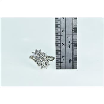 14K 1.00 Ctw Diamond Vintage Cluster Bypass White Gold Ring, Size 6