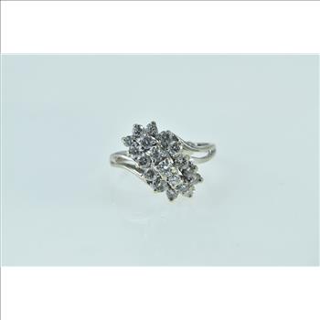14K 1.00 Ctw Diamond Vintage Cluster Bypass White Gold Ring, Size 6