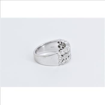 14K 1.00 Ctw Geometric Diamond Encrusted Statement White Gold Ring, Size 7.25