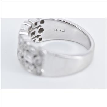 14K 1.00 Ctw Geometric Diamond Encrusted Statement White Gold Ring, Size 7.25