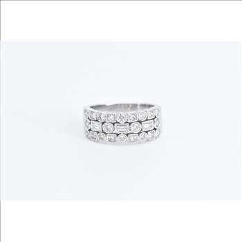 14K 1.00 Ctw Geometric Diamond Encrusted Statement White Gold Ring, Size 7.25
