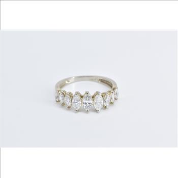 14K 1.00 Ctw Marquise Diamond Graduated Fashion White Gold Ring, Size 6