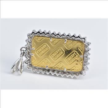 14K 1.00 Ctw Natural Diamond 5g Solid 24k Gold Bar Yellow Gold Pendant