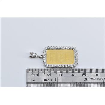 14K 1.00 Ctw Natural Diamond 5g Solid 24k Gold Bar Yellow Gold Pendant