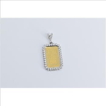 14K 1.00 Ctw Natural Diamond 5g Solid 24k Gold Bar Yellow Gold Pendant