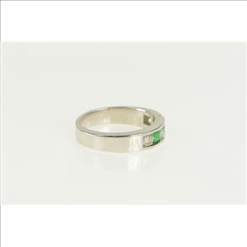 14K 1.00 Ctw Natural Emerald Diamond Band White Gold Ring, Size 5.5