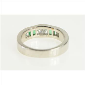 14K 1.00 Ctw Natural Emerald Diamond Band White Gold Ring, Size 5.5