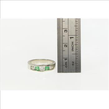 14K 1.00 Ctw Natural Emerald Diamond Band White Gold Ring, Size 5.5