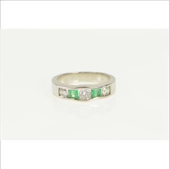 14K 1.00 Ctw Natural Emerald Diamond Band White Gold Ring, Size 5.5