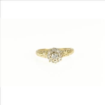 14K 1.00 Ctw Old Mine Cut Diamond Halo Engagement Yellow Gold Ring, Size 6.5