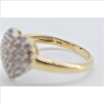 14K 1.00 Ctw Pave Fancy Brown Diamond Heart Love Yellow Gold Ring, Size 8.25
