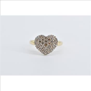 14K 1.00 Ctw Pave Fancy Brown Diamond Heart Love Yellow Gold Ring, Size 8.25