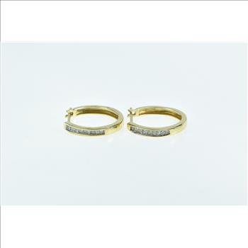 14K 1.00 Ctw Princess Diamond 22.1mm Vintage Hoop Yellow Gold Earrings