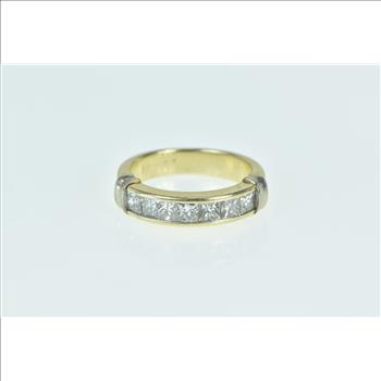 14K 1.00 Ctw Princess Diamond Classic Wedding Yellow Gold Ring, Size 5.5