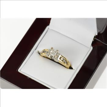 14K 1.00 Ctw Princess Diamond Engagement Yellow Gold Ring, Size 6