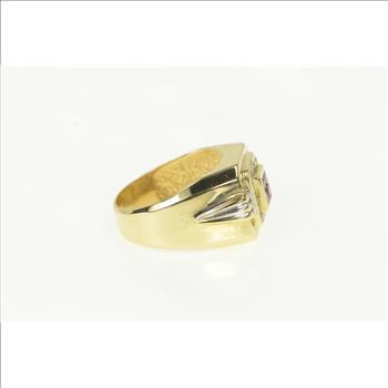 14K 1.00 Ctw Princess Syn. Ruby Diamond Squared Yellow Gold Ring, Size 11