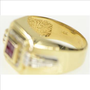 14K 1.00 Ctw Princess Syn. Ruby Diamond Squared Yellow Gold Ring, Size 11