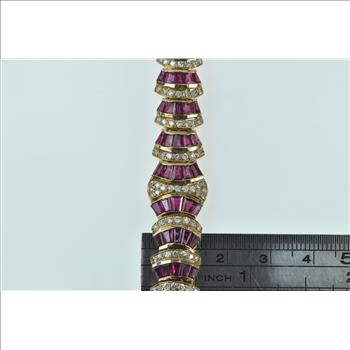 14K 10.00 Ctw Diamond Syn. Ruby Striped Encrusted Yellow Gold Bracelet 6.5