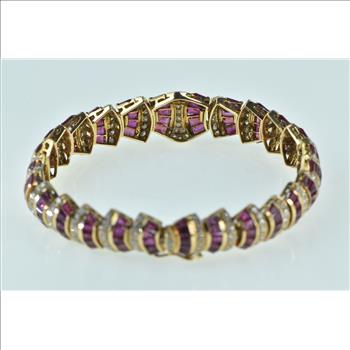 14K 10.00 Ctw Diamond Syn. Ruby Striped Encrusted Yellow Gold Bracelet 6.5