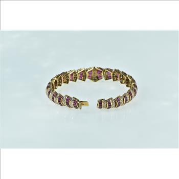14K 10.00 Ctw Diamond Syn. Ruby Striped Encrusted Yellow Gold Bracelet 6.5